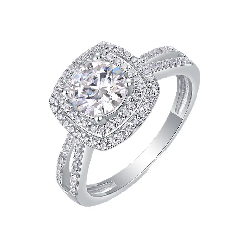 All Moissanite GRA D VVS1 Cushion Bezel Couple Promise Ring 925 Sterling Silver Fine Jewelry Luxury Daily Gift For Men And Women
