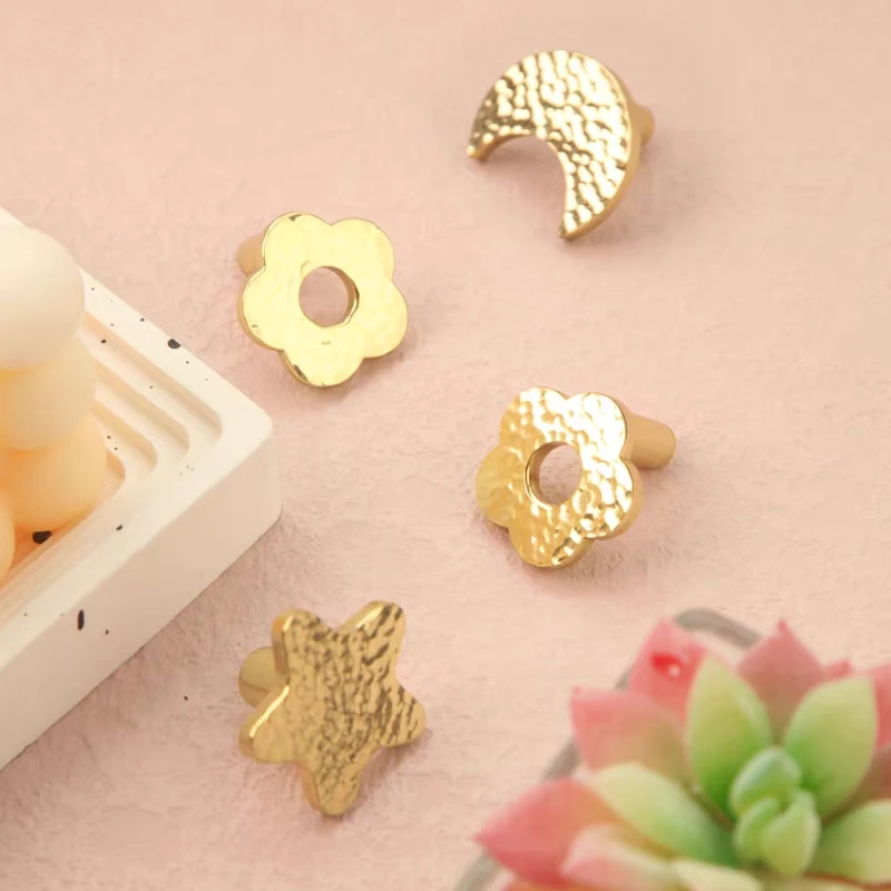 

Твердые латунные ручки шкафа с молотком для детской комнаты, милые звезды, ручки ящиков с луной и цветами для детей, золотые ручки для гардероба