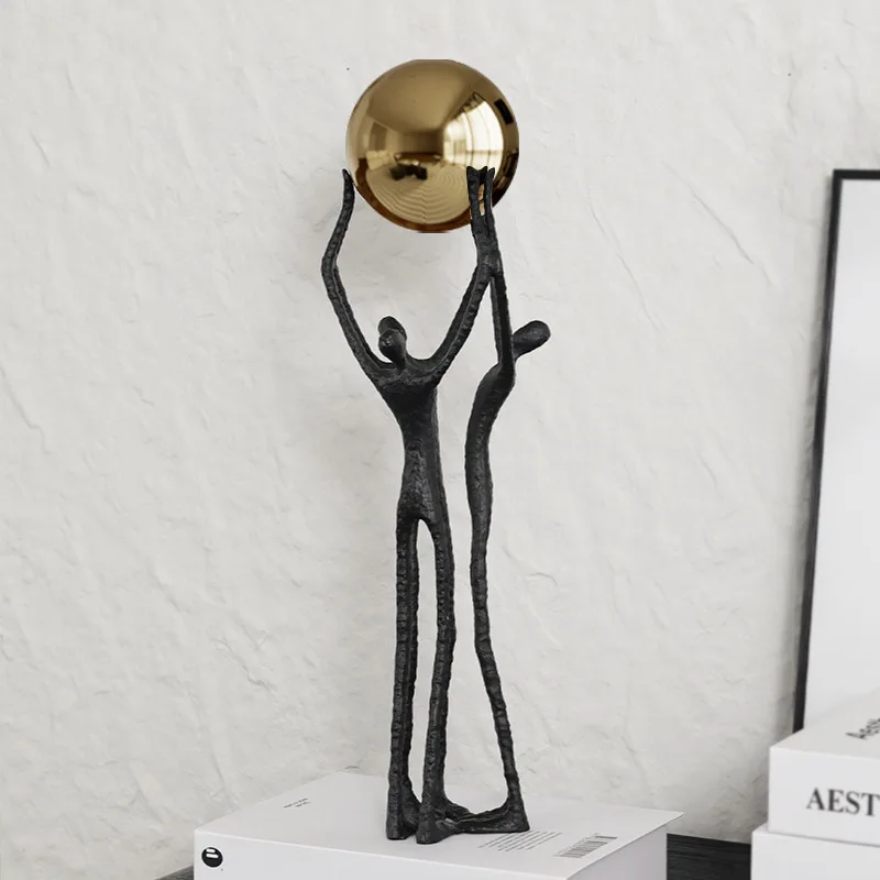Metal Handicrafts Simulated Human Figure Sculpture Golden Ball Ball-bearer Figurine Metal Figurine Home Decoration Accessories