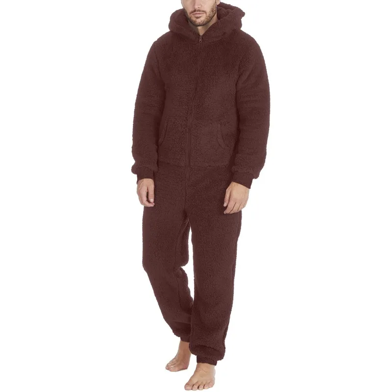 Hot Selling Men\'s Zipper Warm Plush Thermal One-piece Pajamas for Couples Pajama Man Sleepwear Sleeping Sexy Lingerie Jump Suit