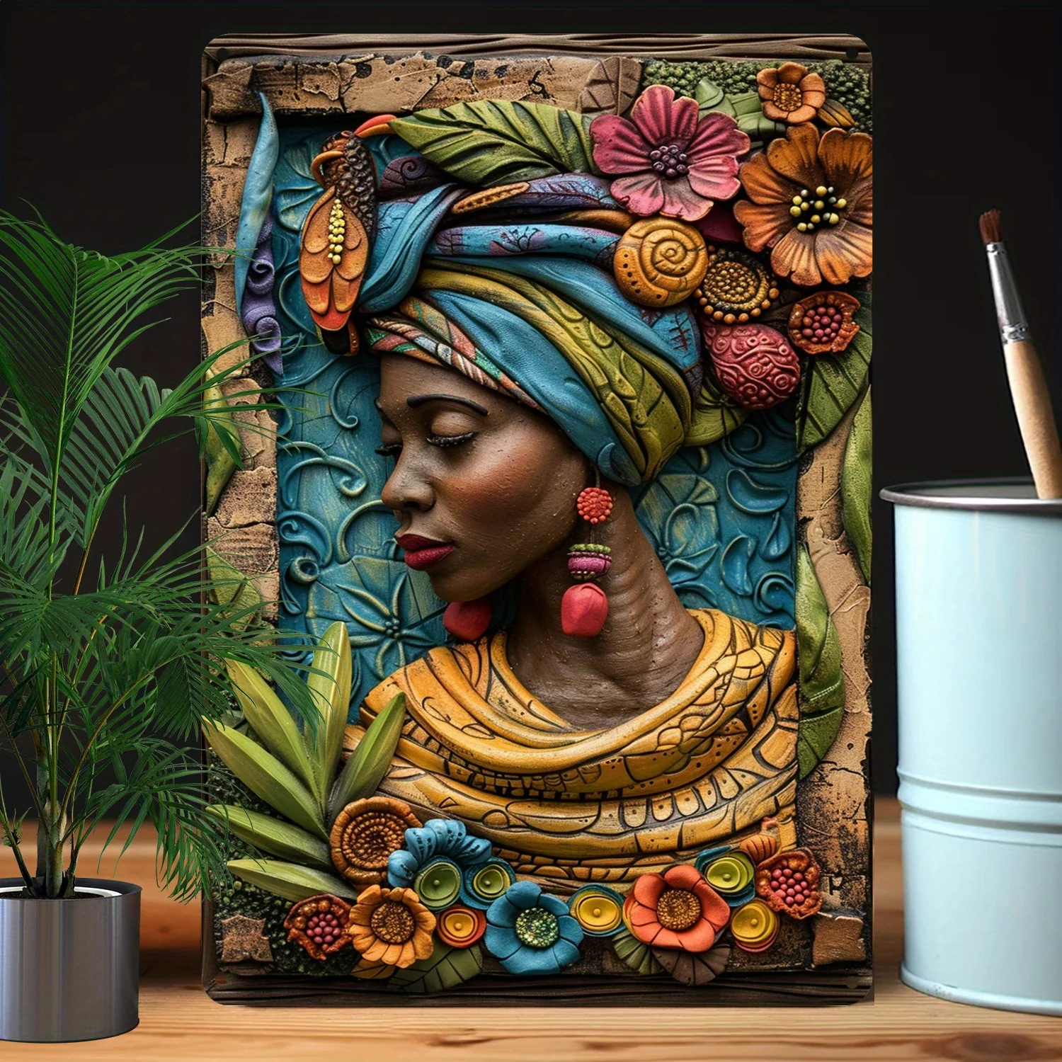 Durable Wall Art with Relief - African Cultural Motifs, High-Resistant Decorative Metal Sign for Home, Studio & Office