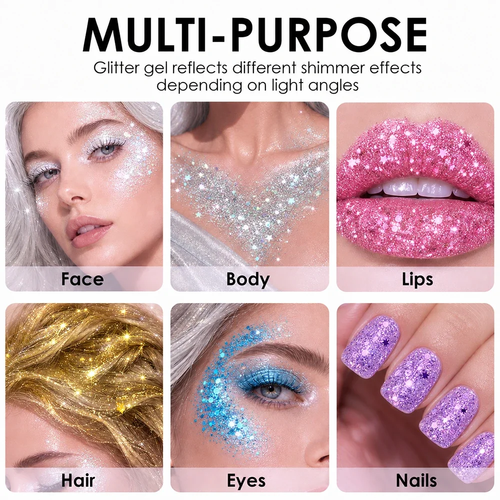 3Pcs Face Body Hair Glitter Stick, Twist‑On Shimmer Sequins, Long Lasting Sparkle, Portable Cosmetic For Festival Makeup
