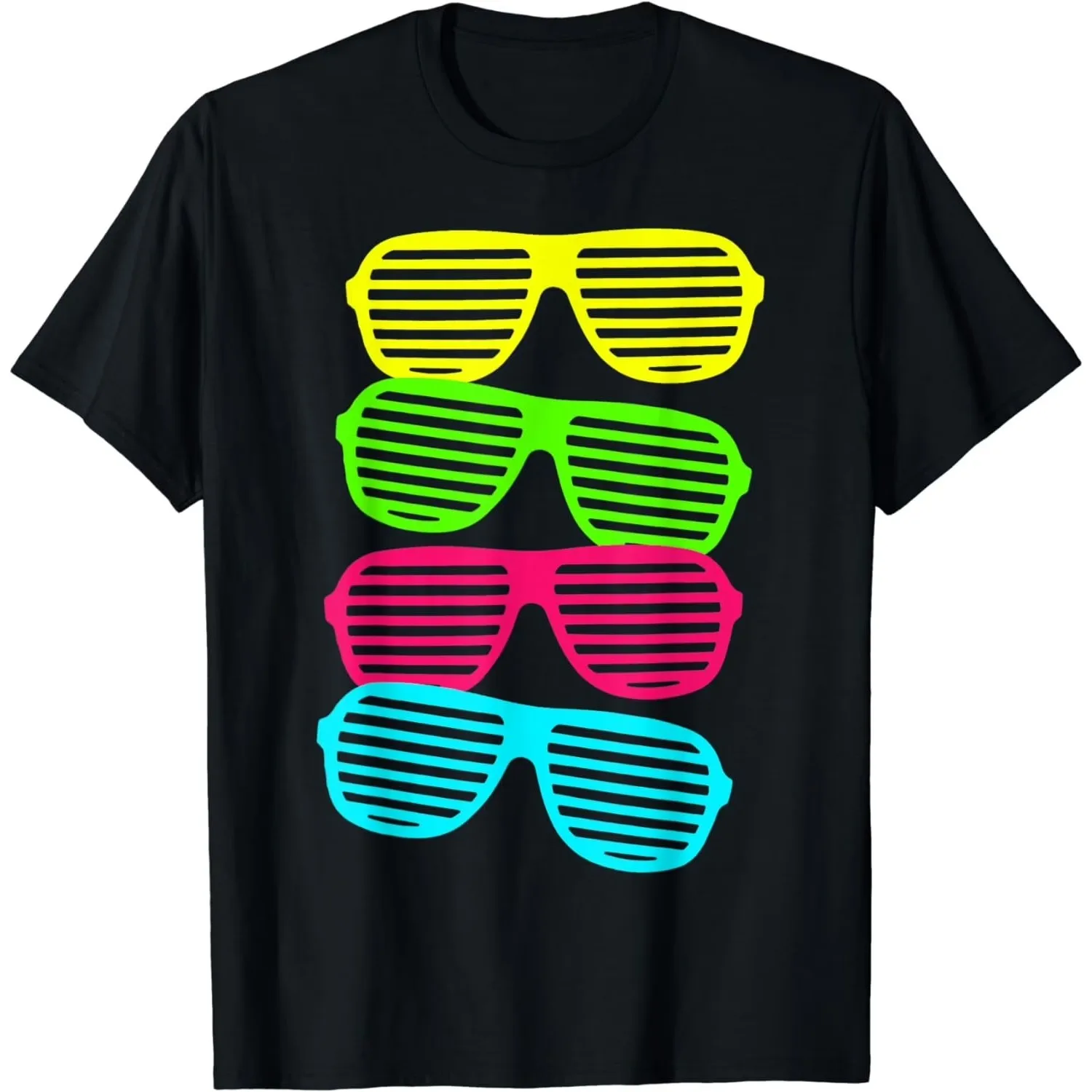 Neon Shutter Shades Stack Graphic Tee Men's Breathable Cotton Casual Crewneck T-Shirt