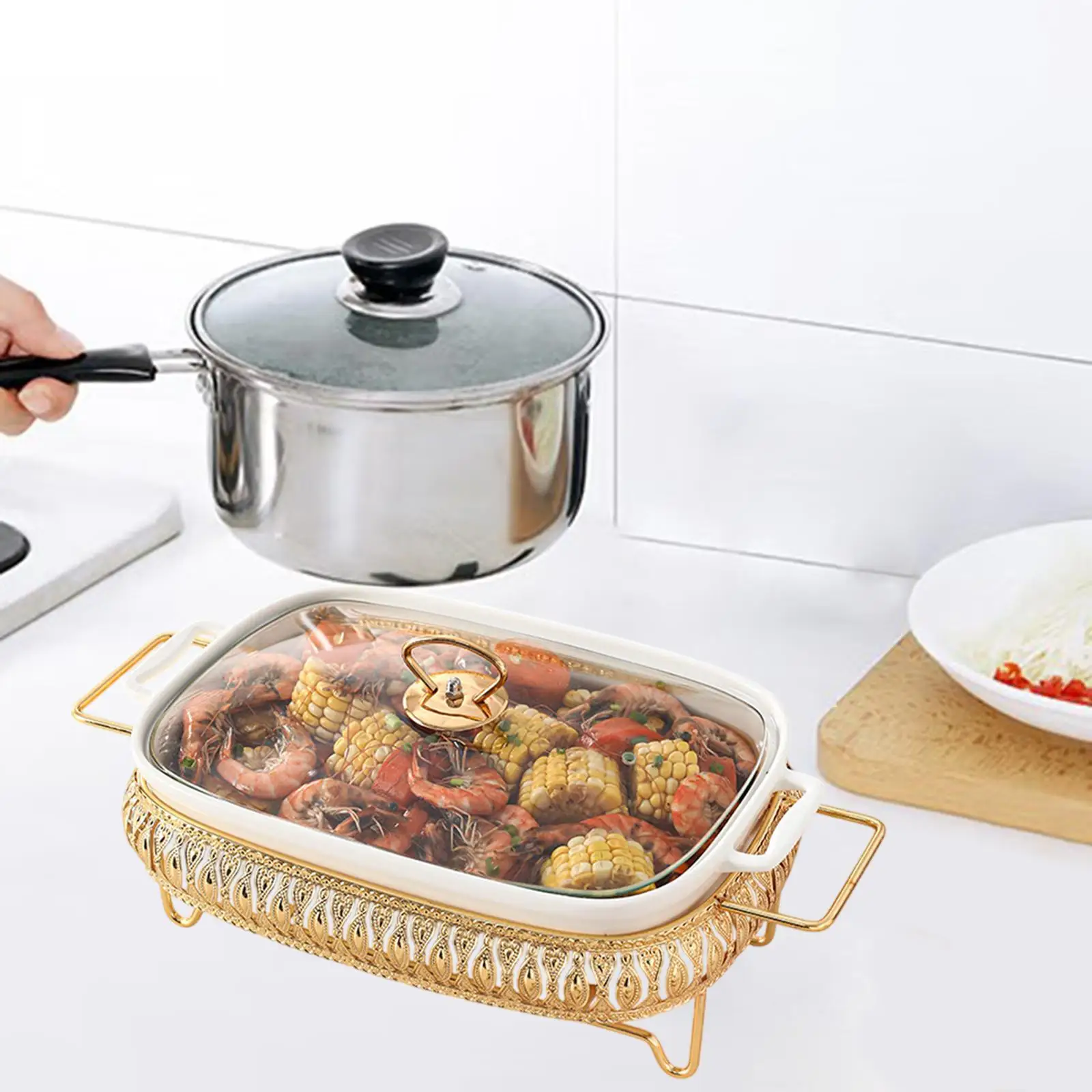 Chafing Dish Tableware Food Plate with Stand Family Food Preserve Tray