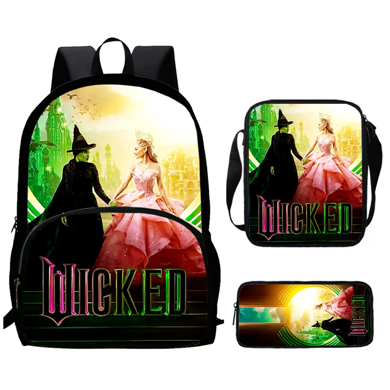 マジックバッドウィッチの3点セット 学生パッチポケットバッグ ショルダーバッグ ペンケースセット 男の子と女の子のバックパック 文具箱 クロス