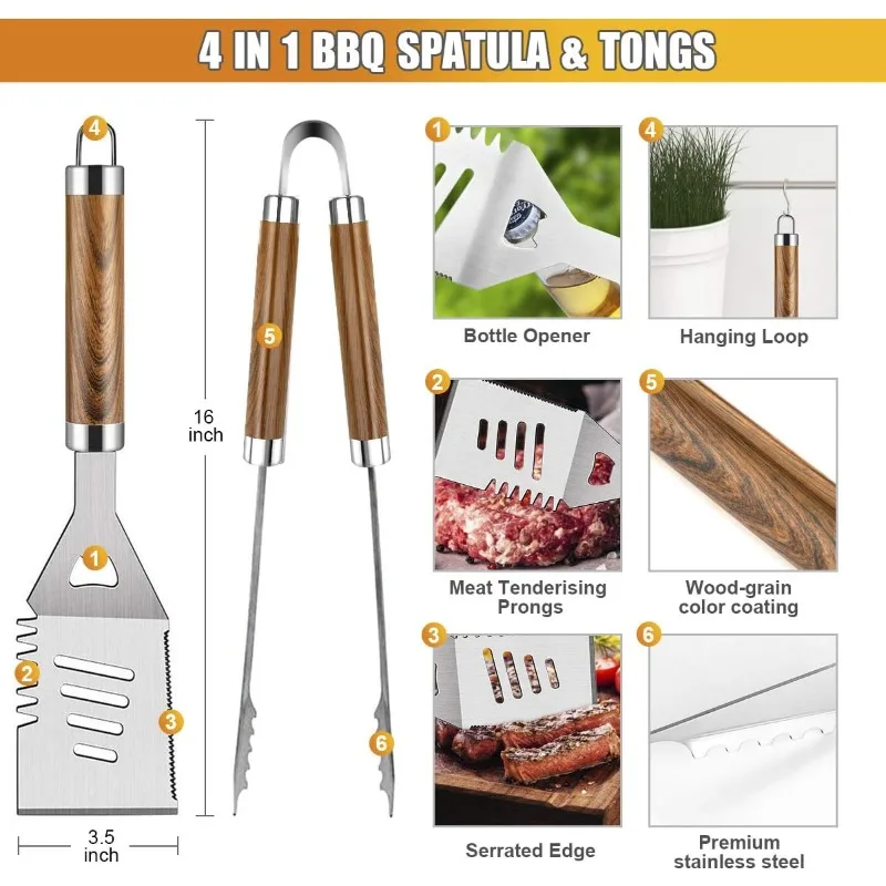 BBQ Grill Accessories Set, 38Pcs Stainless Steel Grill Tools Grilling Accessories with Aluminum Case, Thermometer, Grill Mats fo