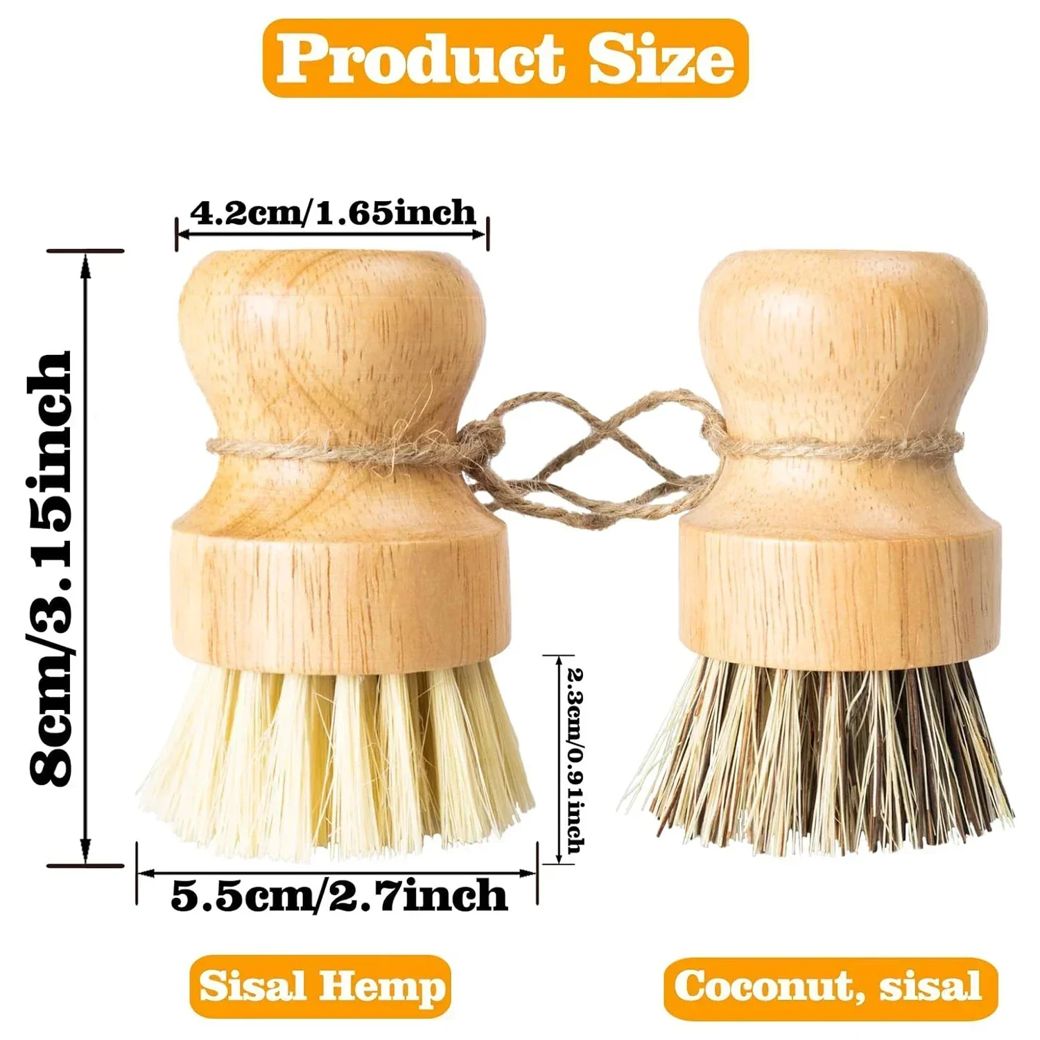 Palm Pot Brush,Kitchen Dish Brush Wooden Handle and Sisal Coconut Multifunctional Cleaning Tools Kitchen Scrubbing Brush,Fashion