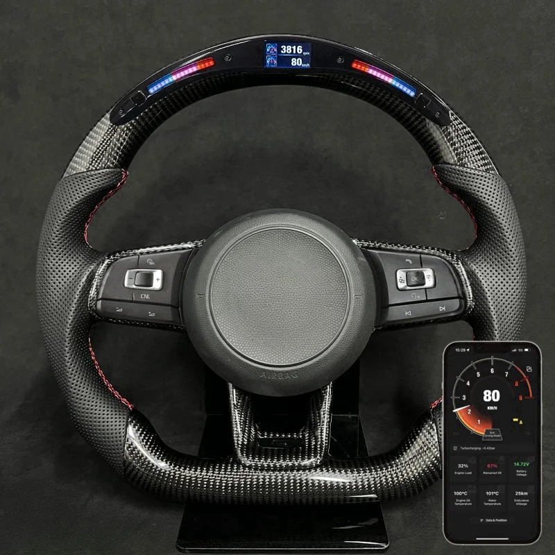 LED Carbon Fiber Steering Wheel Perforated Leather Fit For Volkswagen GTI VW Golf MK7 GTI R GTE GTD MK7.5 Accessories Customized