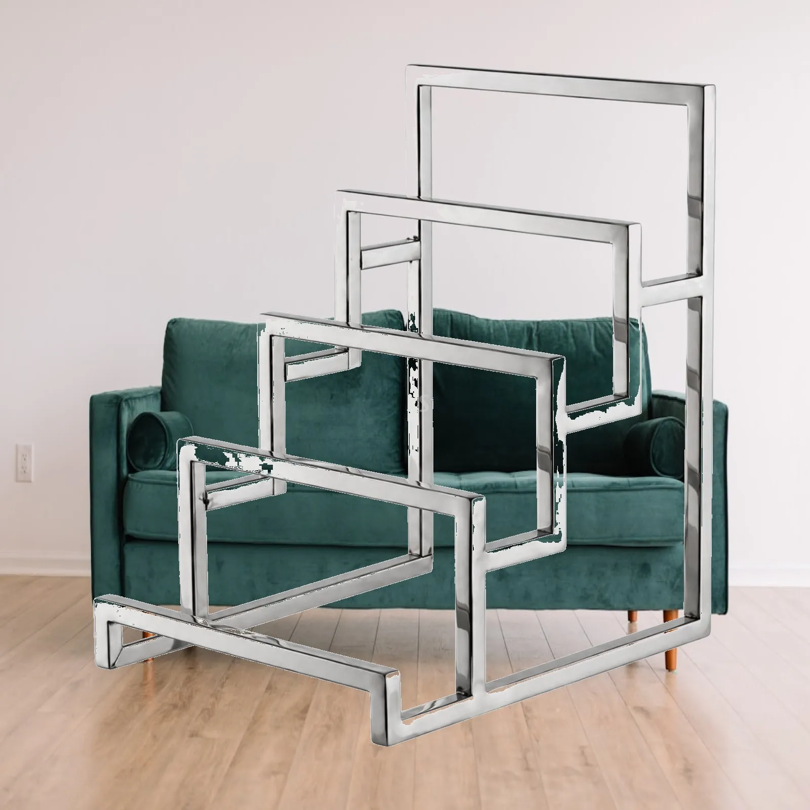 Polished Steel Display Shelf Rack for Leather Goods with Compact Footprint for Boutique and Mall Settings