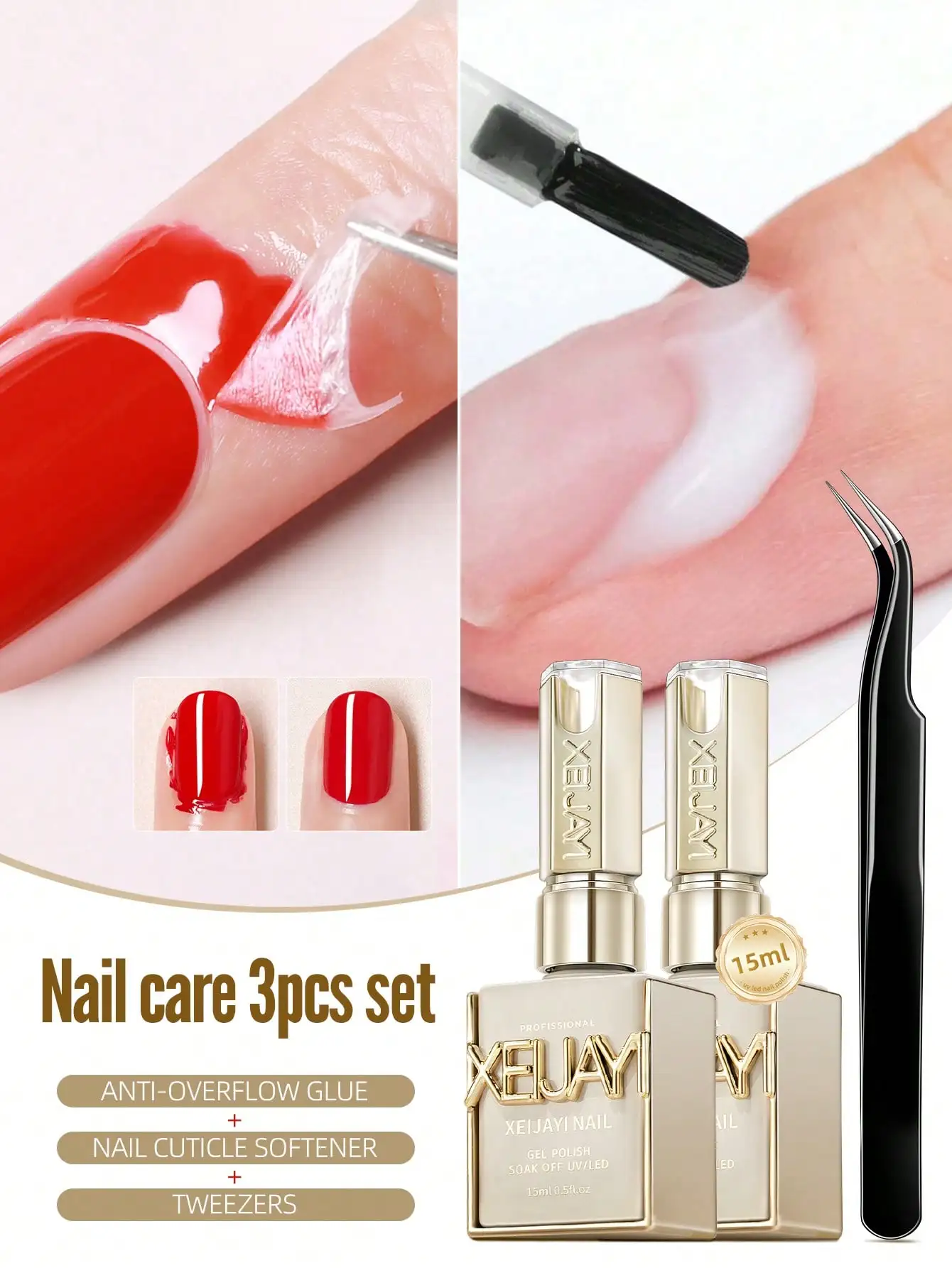 

XEIJAYI 3Pcs Nail Cuticle Softener, ANTI-OVERFLOW GLUE,Preventive Nail Softener Nutritional Oil, With Tweezers Nail Art Tools