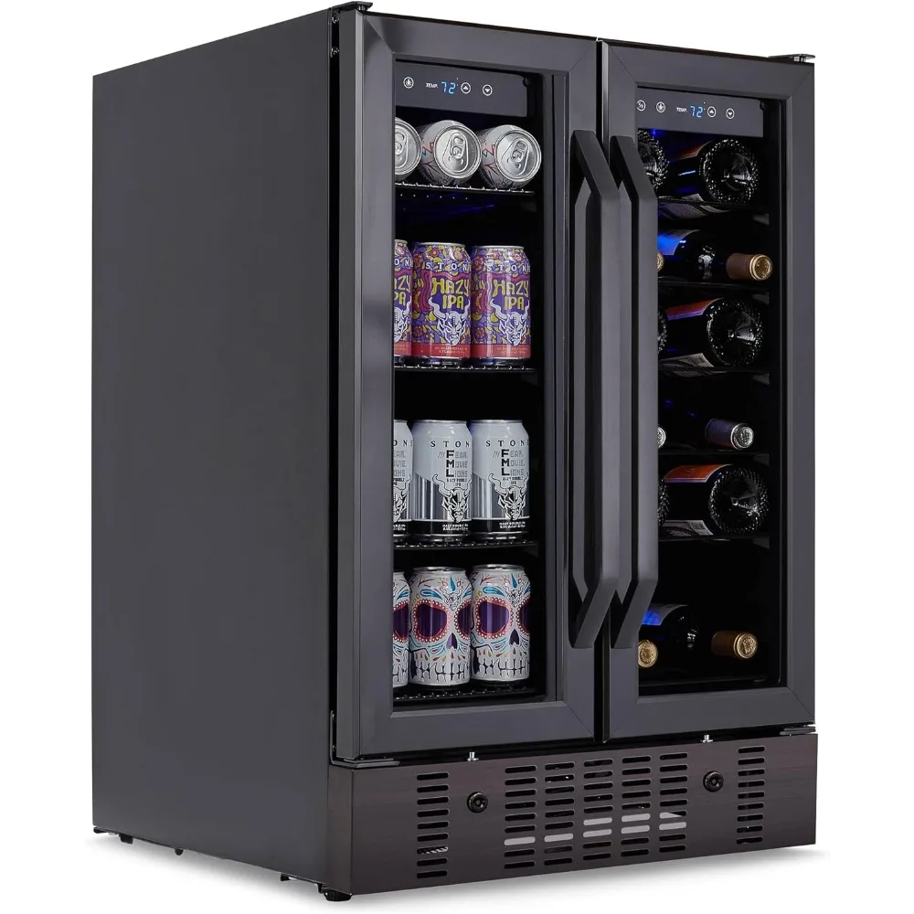 24” Wine and Beverage Refrigerator and Cooler, 18 Bottle and 60 Can Capacity, Built-in Dual Zone Fridge