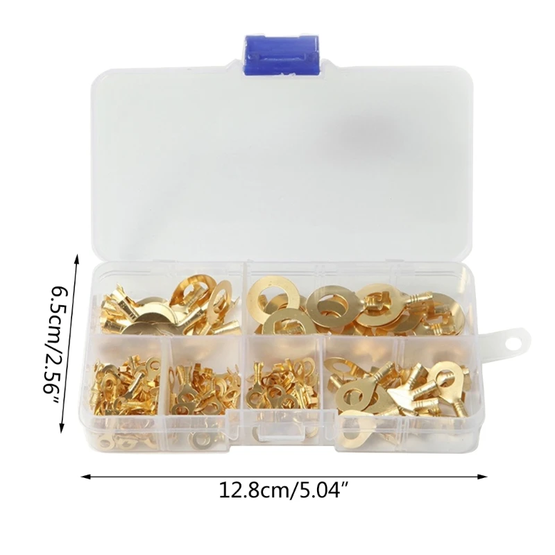 150Pcs Non-Insulated Rings Terminals Brass Wire Connectors Open Barrels Wire Rings Cable Lugs Crimp Kit Easy to Use