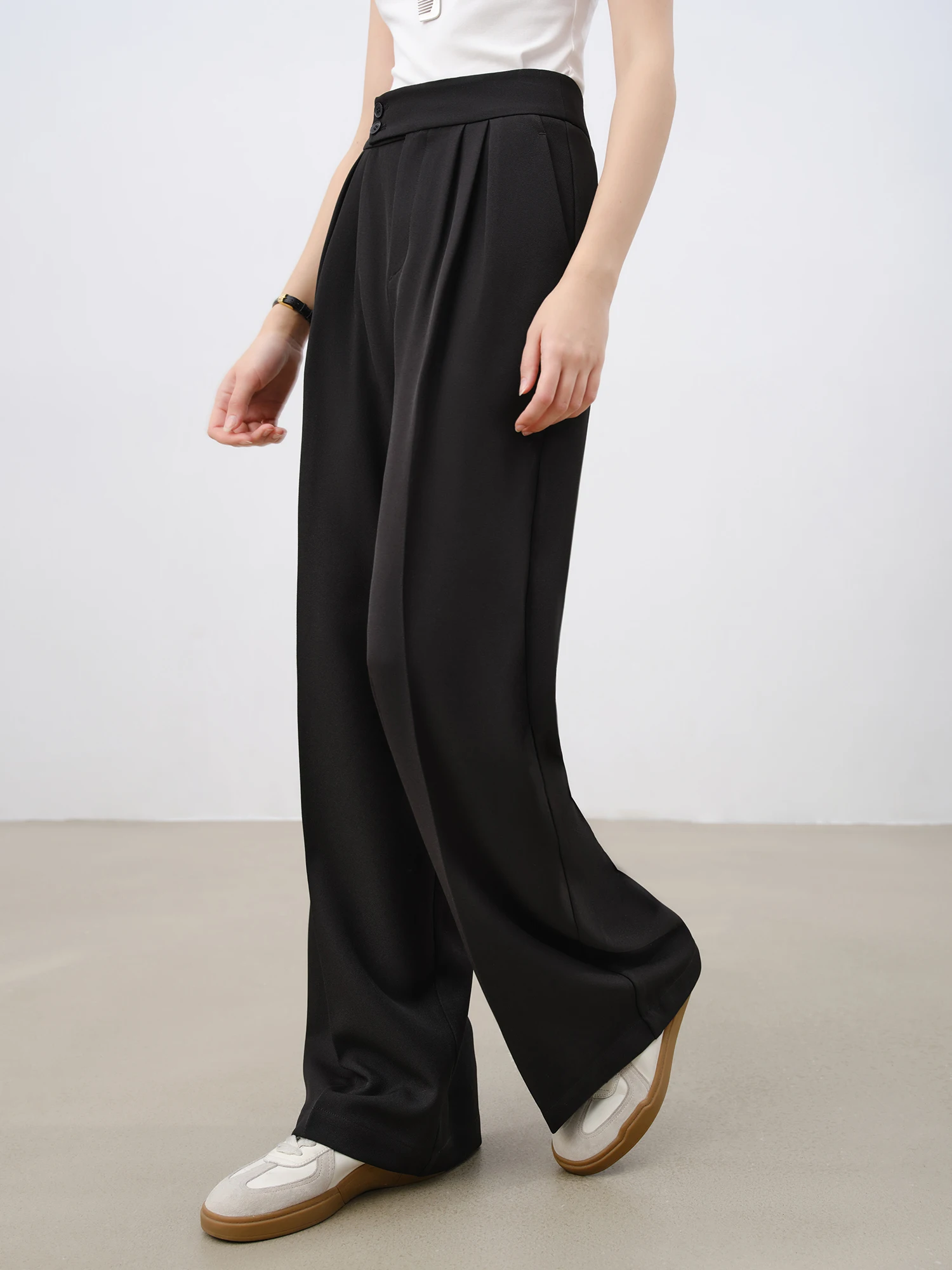 ZIQIAO Petite Size Loose Wide-leg Floor-length Pants for Women 2025 New Design Soft Trousers Office Lady Casual Bottom 24ZQ94178