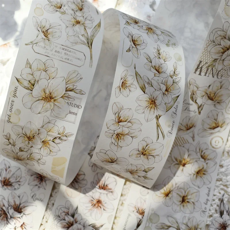 Yi'er 6meter Freesia Flower Transparent PET Adhesive Tapes Journaling DIY Washi Masking Tape Art Supply for Scrapbook