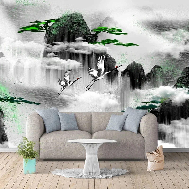 Custom Chinese Style Ink Painting Wallpaper Photo Mural Artistic Landscape Wall Decoration Paper Building Supplies Wall Covering