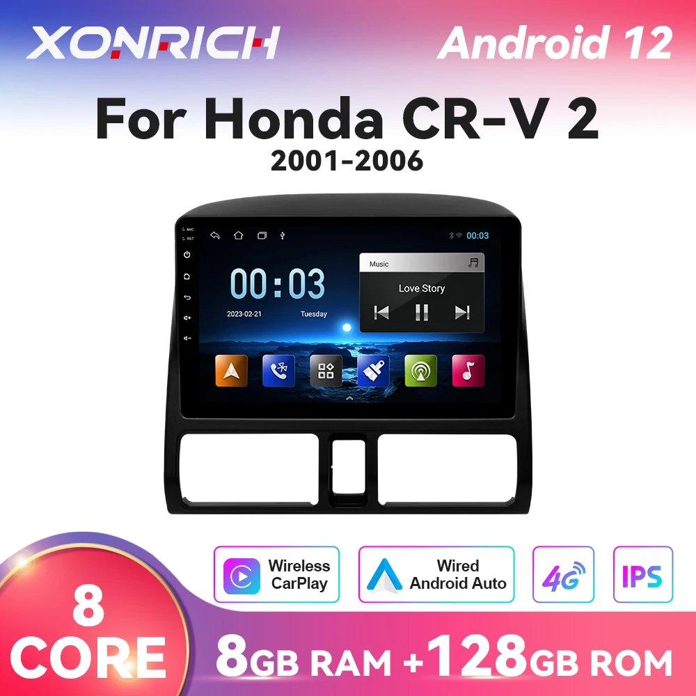 Wireless Carplay AI Voice 2 din Android Auto Radio for Honda CR-V CRV 2 2001 - 2006 Car Radio Multimedia GPS Track 2Din RDS