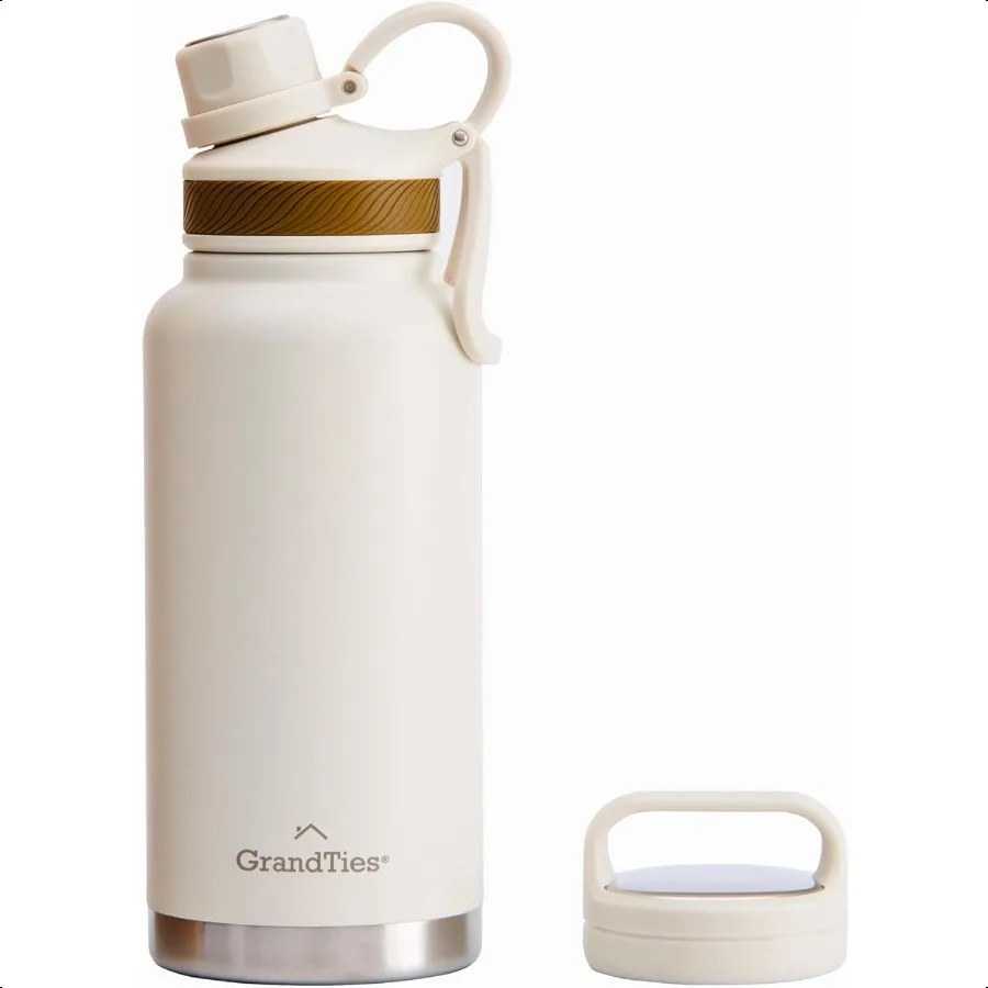 

Stainl Steel Water Bottles 32 oz Ivory White with 2 Lids