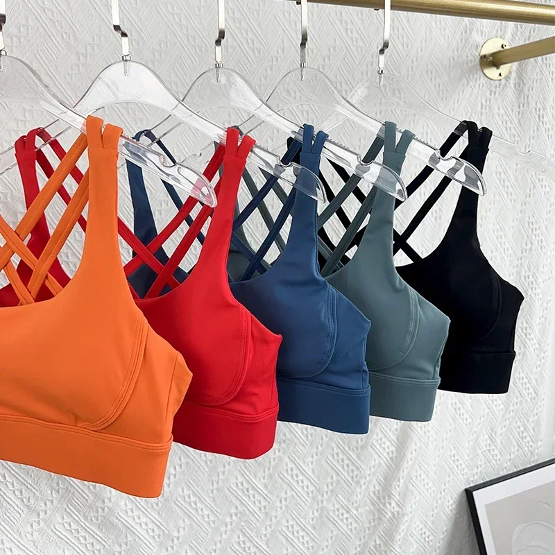 Fitness Tops Fashion Cross Back Women Sport Bra Shockproof Adjustable Buckle Sports Bra Gym Pilates Running Athletic Vest