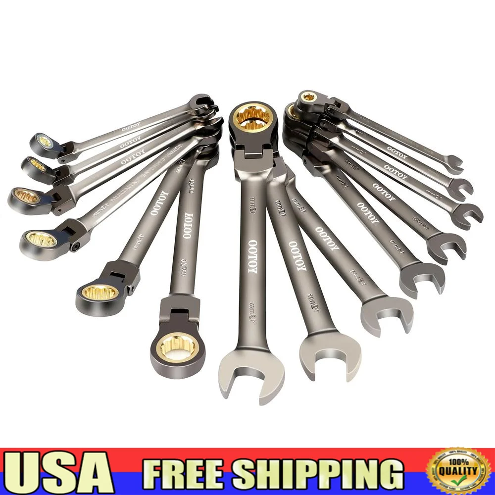 Metric Flex Head Ratcheting Wrench Set 6-19mm 14-Piece Nickel Plating Storage Pouch