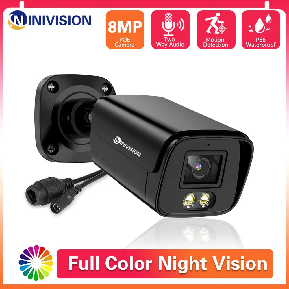 

4K 8MP 5MP Color Night Vision Black Bullet Metal POE IP Security Camera Outdoor Waterproof CCTV Video Surveillance Camera