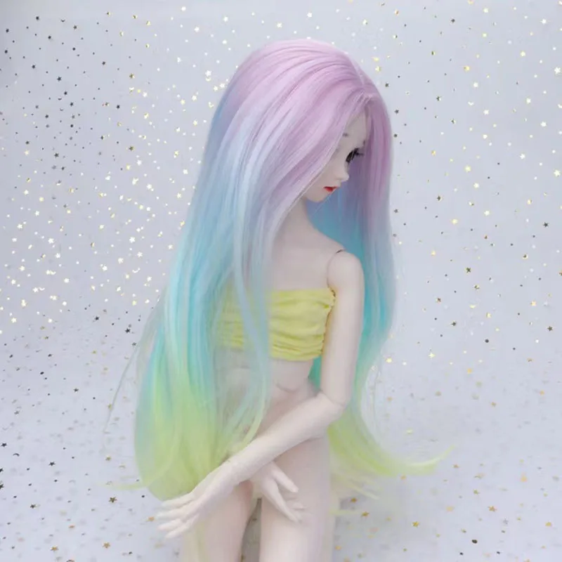 SD Doll Wig BJD Doll Hair Fit For 1/3 1/4 1/6 Doll High Temperature Fiber Rainbow Color Wig Diy  Accessories For Girl Gift