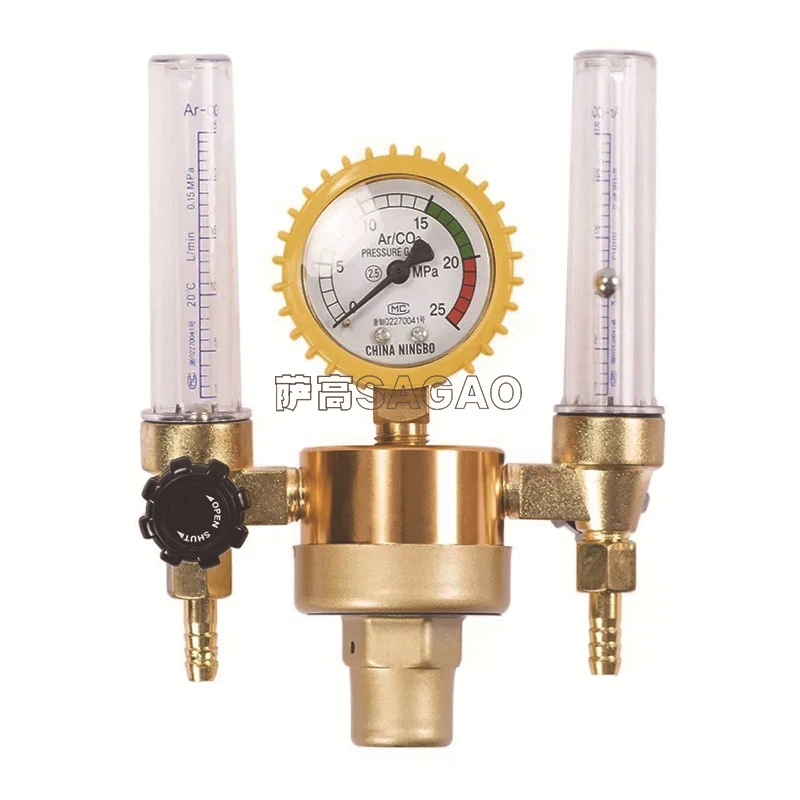 Argon/CO2 Regulator, Mig Tig Flow Meter Gas Regulator Gauge Welding Weld Argon Regulator Dual Output CO2 Flowmeter for TIG MIG