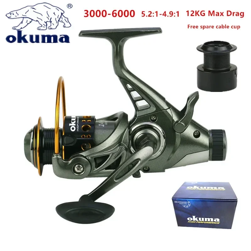 OKUMA podwójny zwalniany przedni i tylny hamulec kołowrotek 12Kg Max Drag kołowrotek 4.9:1 High Speed 3000-6000