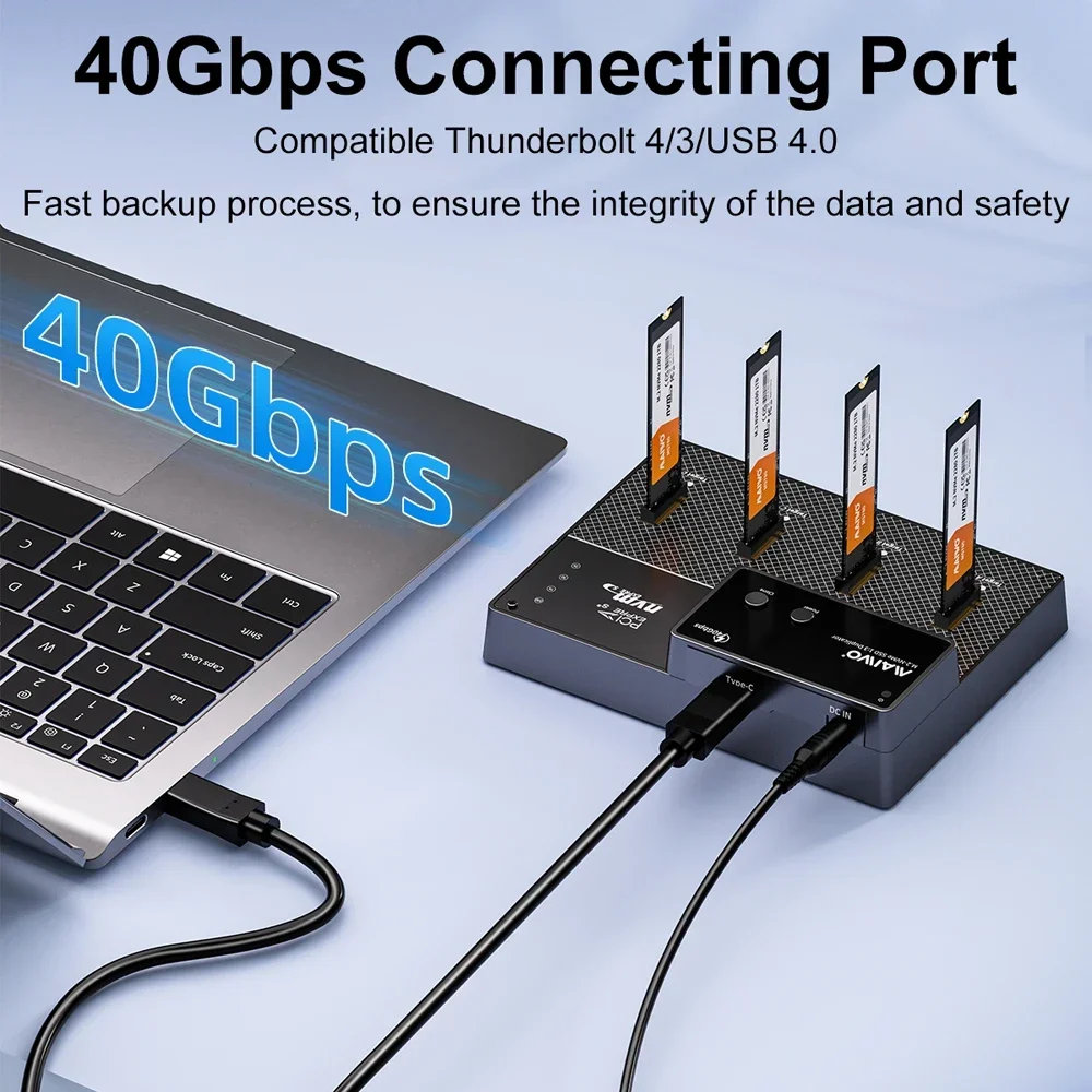 MAIWO 4ベイ M.2 NVMe SSDドック 冷却ファン付き USB4.0 NVMeクローナー デュプリケーター 1対3オフラインクローン対応 40Gbps Thunderbolt 4/3対応