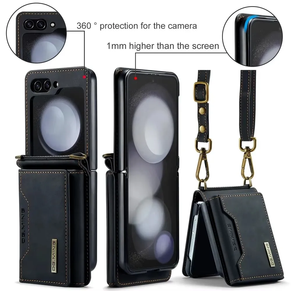 High-end Leather Crossbody Cover Wallet Case For Samsung Galaxy Z Flip 6 5 4 3 Flip5 Flip4 5G Cards Slot Purse Protective Shell