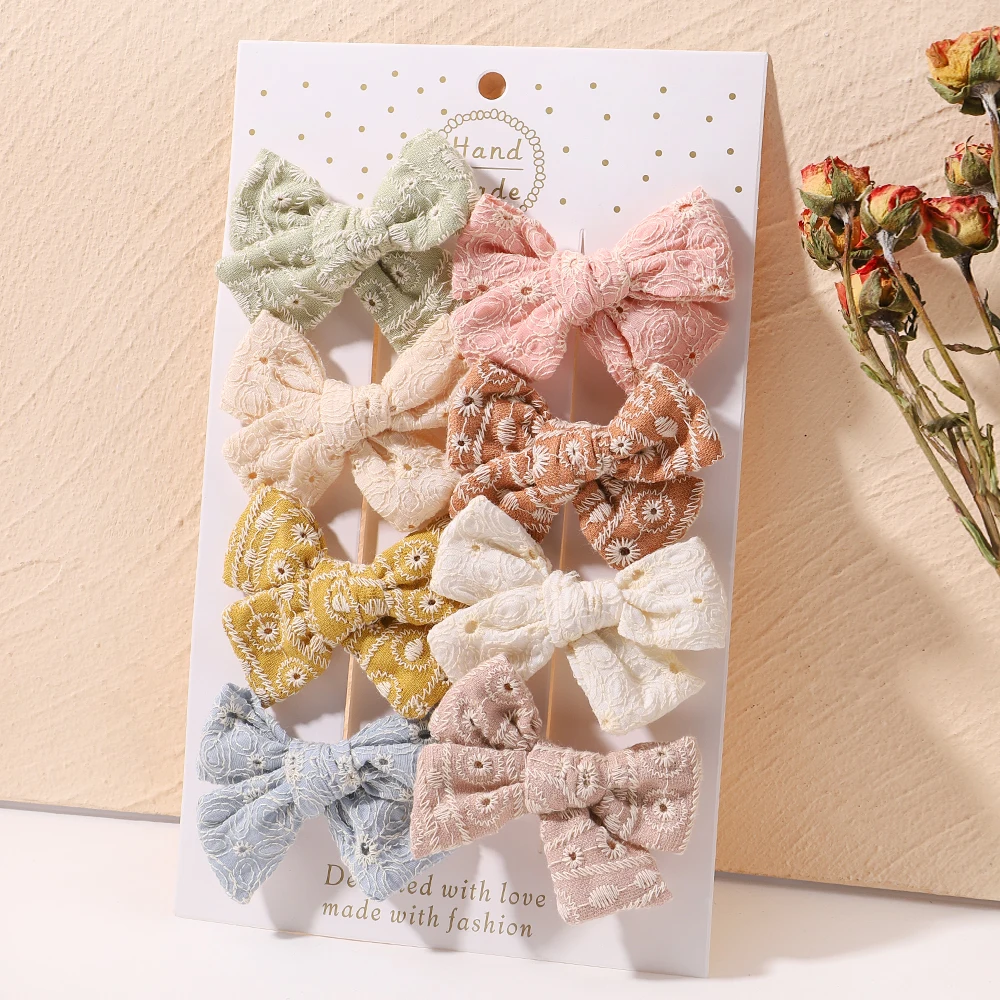 8/10PCS/Set Baby Bowknot Hairclips for Hair Set Cotton Printe Hairgripes Girls Bangs Solid Cloth Bow  Hairpin Toddler Headwear