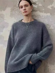 Merci europee di fascia alta 100 puro cashmere maglione femminile autunno e inverno nuovo sciolto spesso morbido ceroso sensazione senior