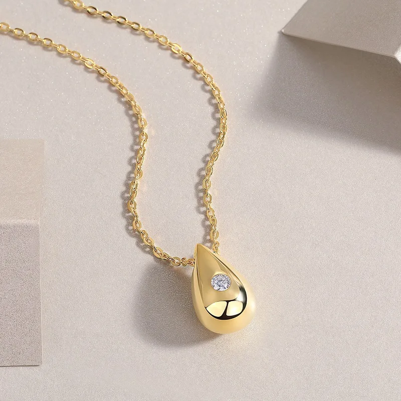 

3MM Moissanite Water Drop Shape Pendant Necklace with GRA S925 Silver Gold Plated 18K for Women Birthday Gift Fine Jewelry