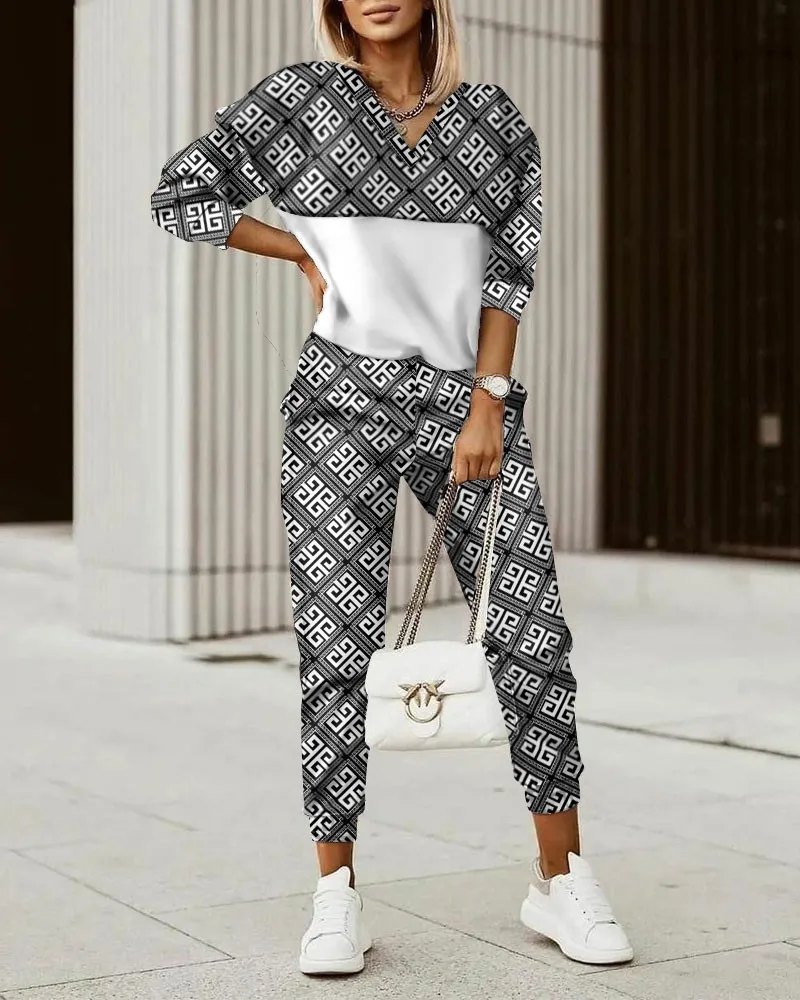 Pant Sets Women Two-piece Printed, Casual And Sporty Style, Checkered Printed Hoodies, Autumn 2024 Fashion Sets Womens 2 Piece