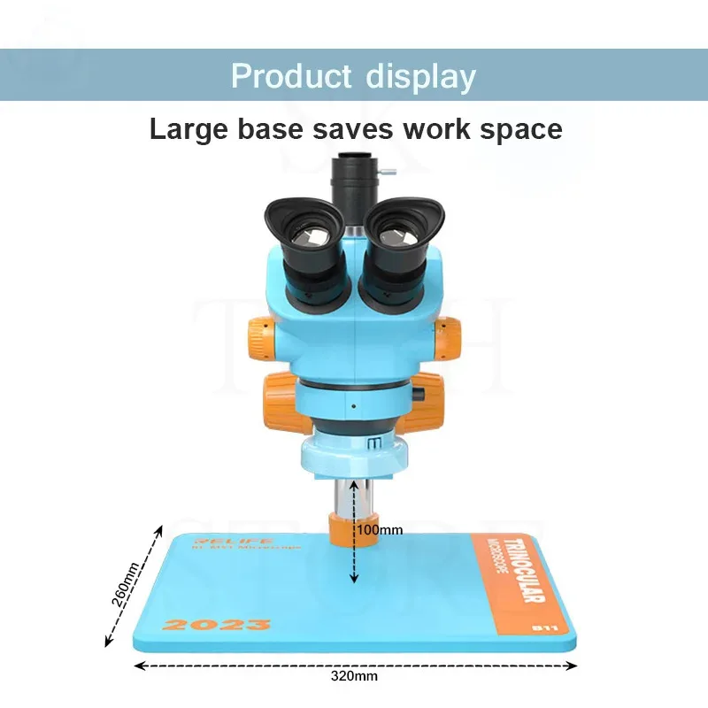 Mikroskop Relife Trinocular z dużą podstawą roboczą 7-50 razy ciągły Zoom mobilny do płyty głównej do telefonu naprawa PCB RL-M5T-B11 HD