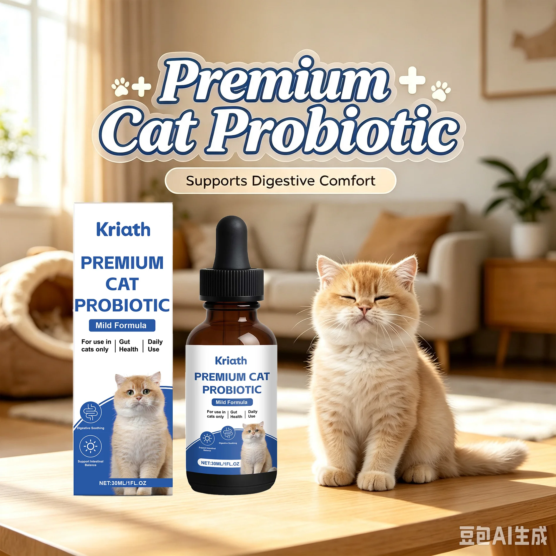 Premium Katzen-Probiotika-Tropfen Flüssiges Probiotika-Nahrungsergänzungsmittel zur Förderung der Verdauung, des Darmgleichgewichts und einer gesunden Darmmikrobiota für Katzen mit Pipette
