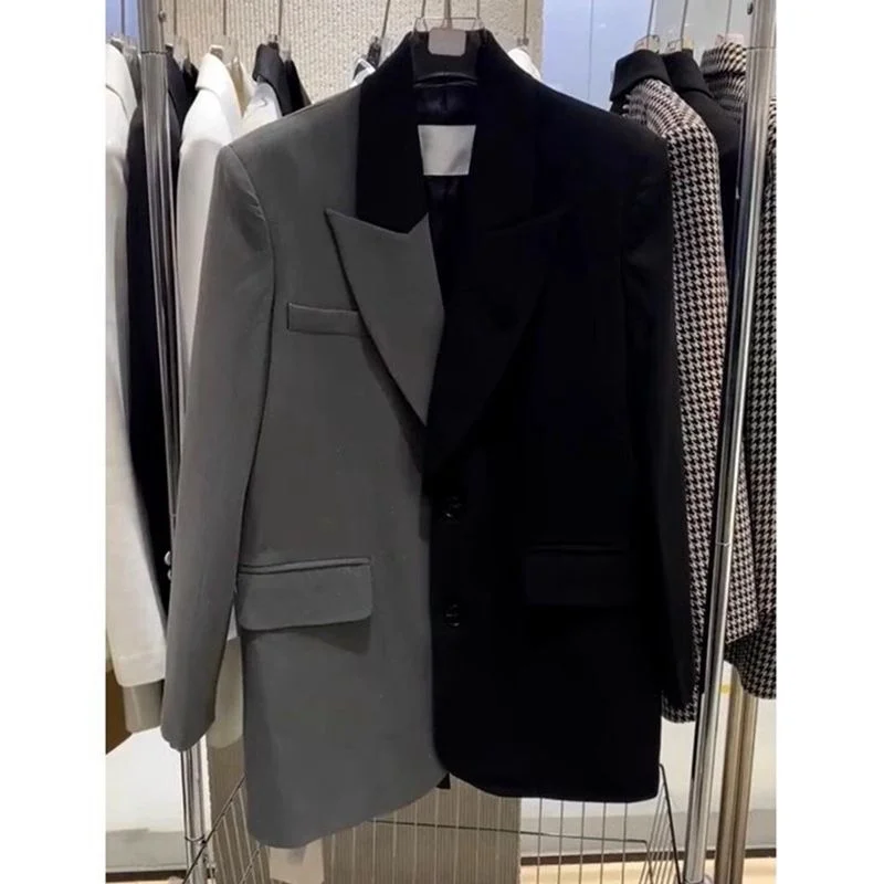 

plus Size 300 Pounds Women's Fashion Color Block Long Sleeve Jacket Autumn Versatile Casual Loose Fit Korean Style Coat