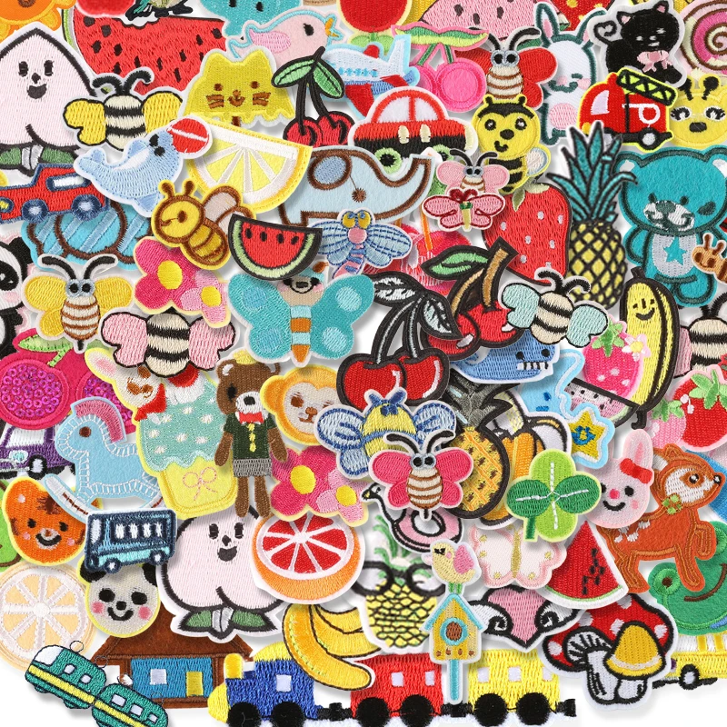 100 Pieces Iron On Patches Lot Kids Bulk For Clothing Girls Boys Pack Anime Mix Small Sew Wholesale Designer Embroidered Animals