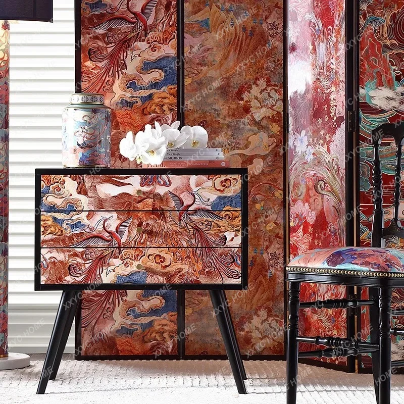 A  Side Cabinet  Retro Birch Small Chest Cabinet Art Solid Wood Multi-purpose Locker