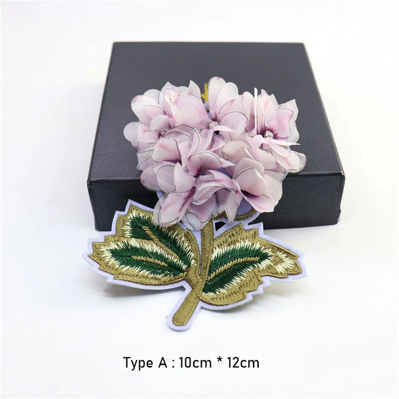 Big Size Shining Beaded Sequins Light Purple Flower Patch Green Leaf DIY Dress Clothes Accessories