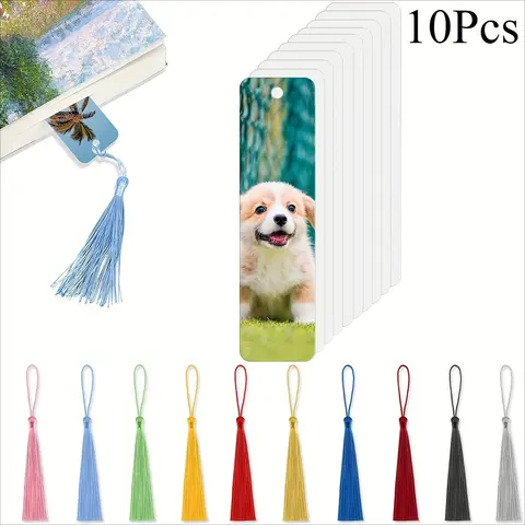 10 Double-Sided Sublimation Metal Bookmarks, 4.7x1.3 Inch Aluminum Blanks with Tassel