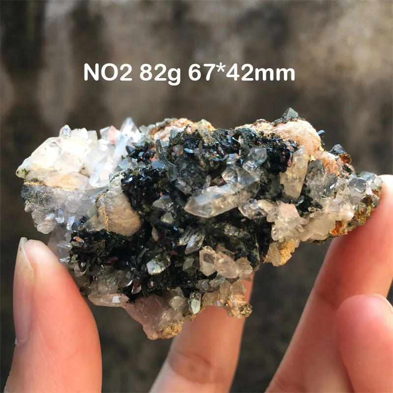 Natural Crystal Quartz With Epidote Symbiosis Mineral Specimen Raw Stone Cluster Healing Reiki Home Decor Collection