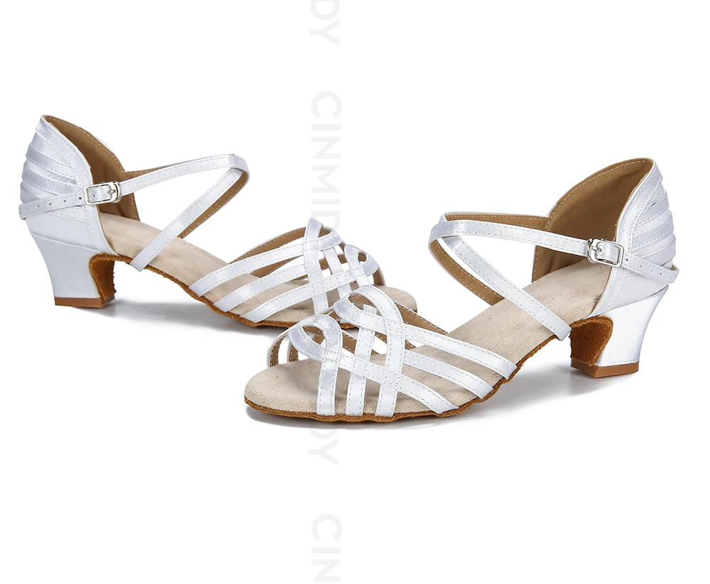 CINMIDY Damen-Satin-Tanzschuhe, weiße Latein-Tanzschuhe, Tango-, Salsa- und Ballsaal-Tanzschuhe mit Absatz, Damenschuhe für Partys. – Detail 13