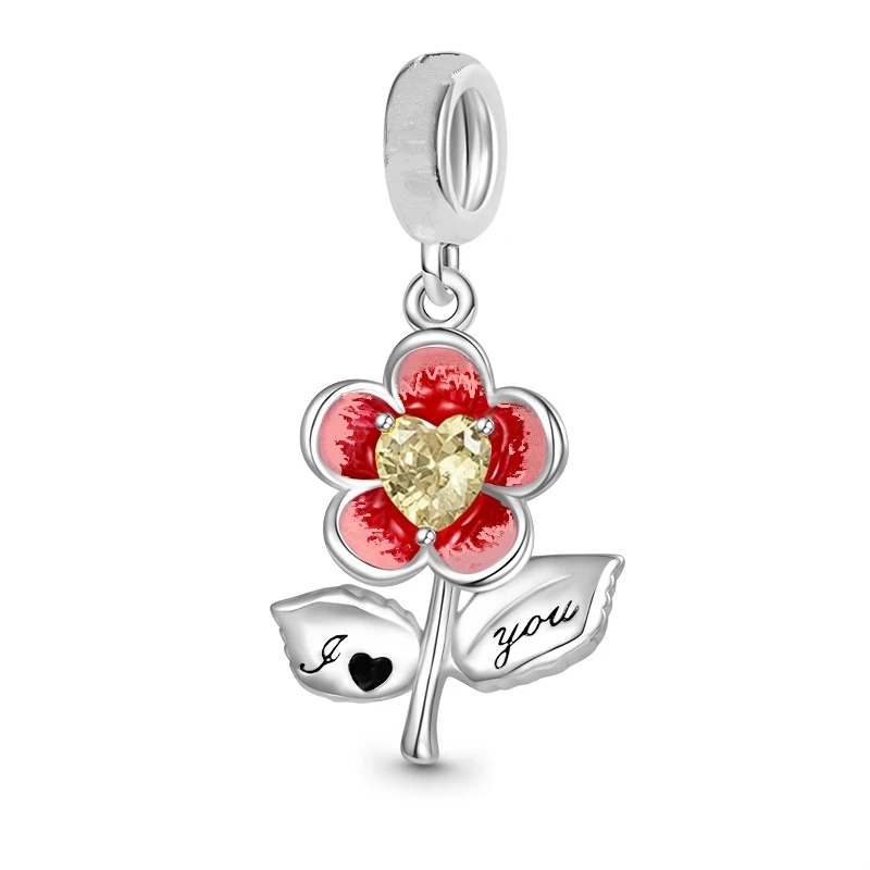 New Arrivals Flower series Bead Lily White Rose Daisy Tulip Charm Fit Original 925 Sterling Silver Women Bracelet Jewelry Gift