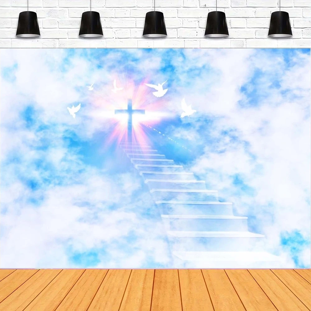 

Photography Backdrop Stairs To Heaven Paradise Stairs Holy Light Background Heaven Sent Baby Shower Party Baptism Banner