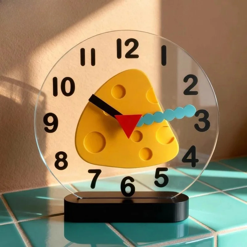 Dopamine Chees Wedge Wall Clock, Cute Kids Silent Non-Ticking Decor，Playful Colorful Living Room Dining Table Clock