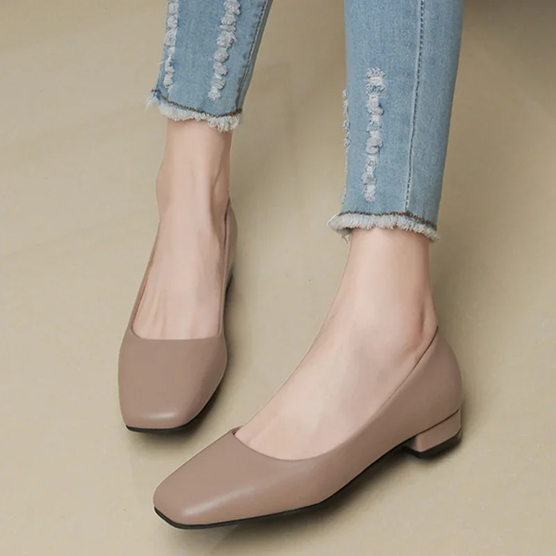 New Flat Women Shoes Loafers Simple Low Heels Office Work Casual Shoes Slip on Flat Footwear Ladies Square Toe Shoes