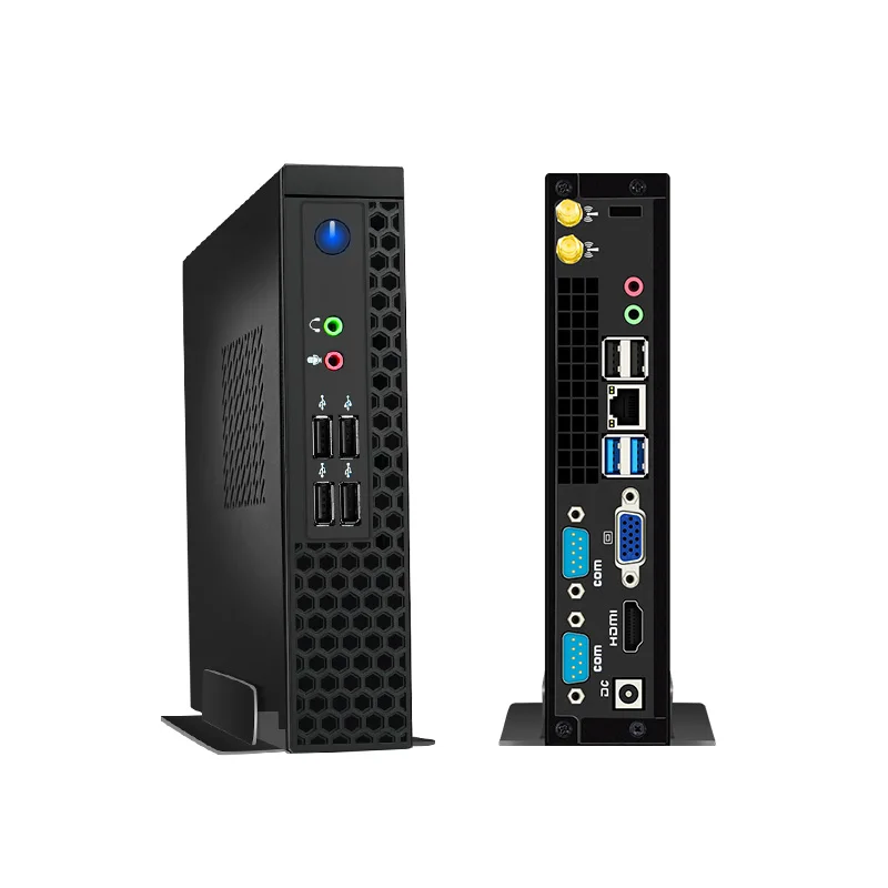 كمبيوتر صناعي صغير Core I3 2350M I5 I7 Cpu 8G 12V Minipc 2 * Rs232 Com Win10 كمبيوتر مكتبي صغير