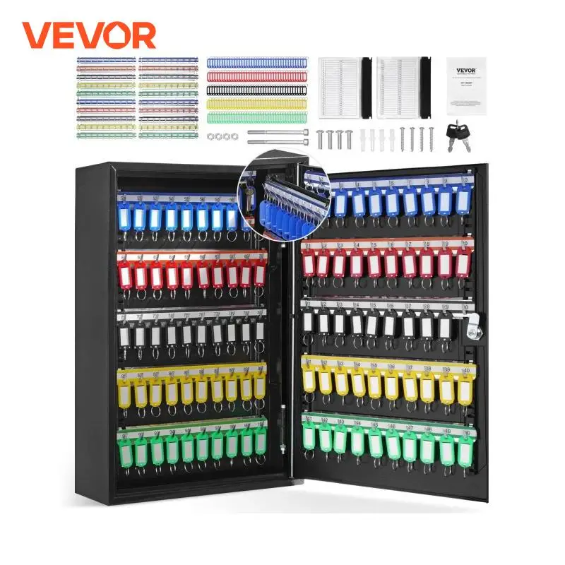 VEVOR 48/100/200-Key Cabinet Key Lock Box W/ Adjustable Racks Security Key Storage Box Key Organizer for School Office Hotle