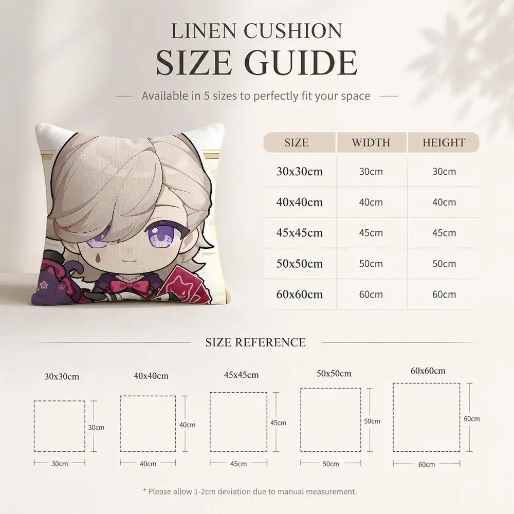 Lyney Cute Genshin Impact Cushion Cover 1/4PCS Linen Sofa Couch Bedroom Living Room Home Office Decor Pillow Case 5