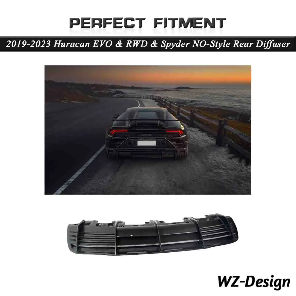 Car-Styling Dry Carbon Fiber DCF Rear Diffuser Fit For 2019-2023 Huracan EVO & RWD & Spyder NO-Style Rear Diffuser